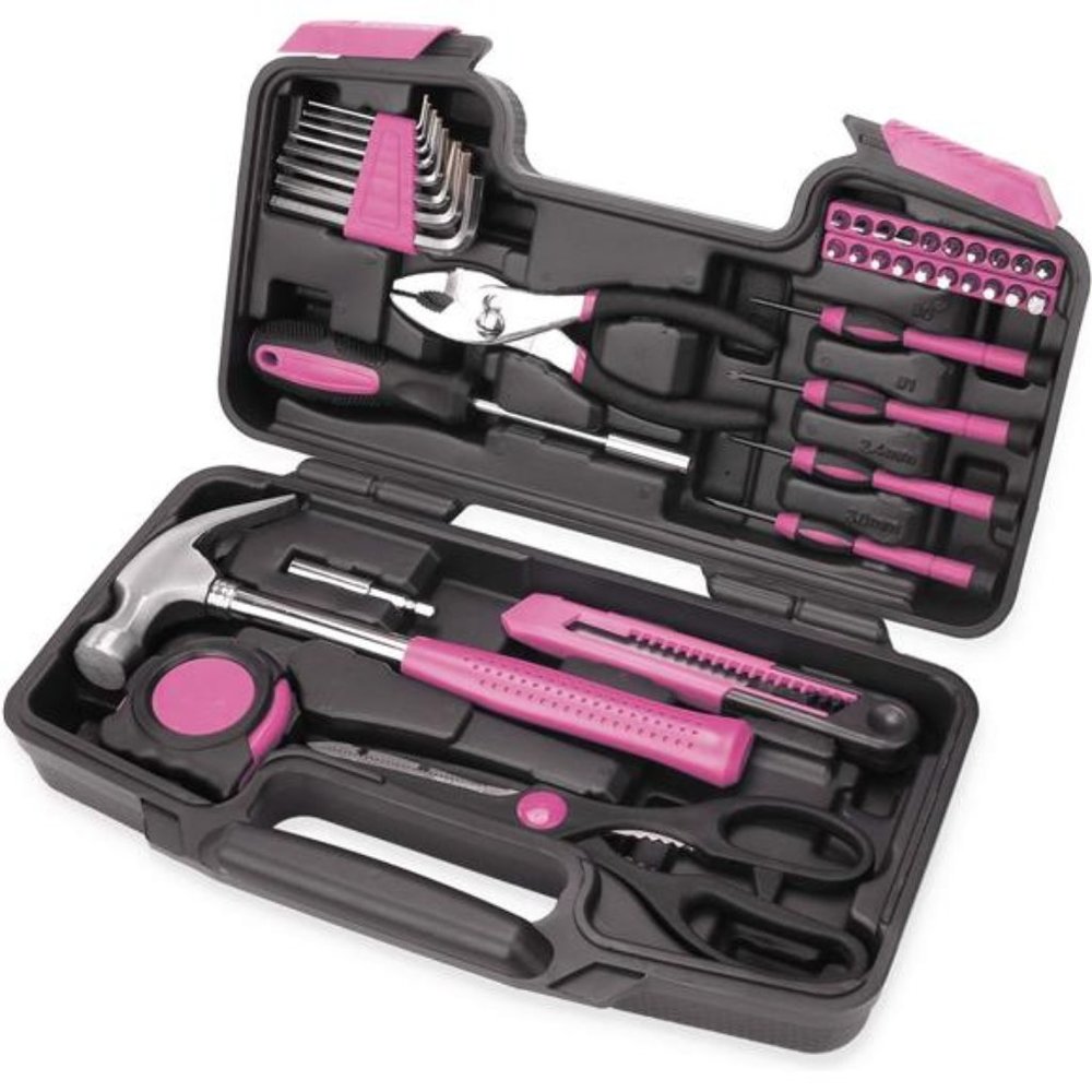 40-Piece All Purpose Household Pink Tool Kit for Girls, Ladies and Women
